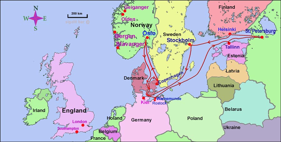 מפת קרוז בים הבלטי