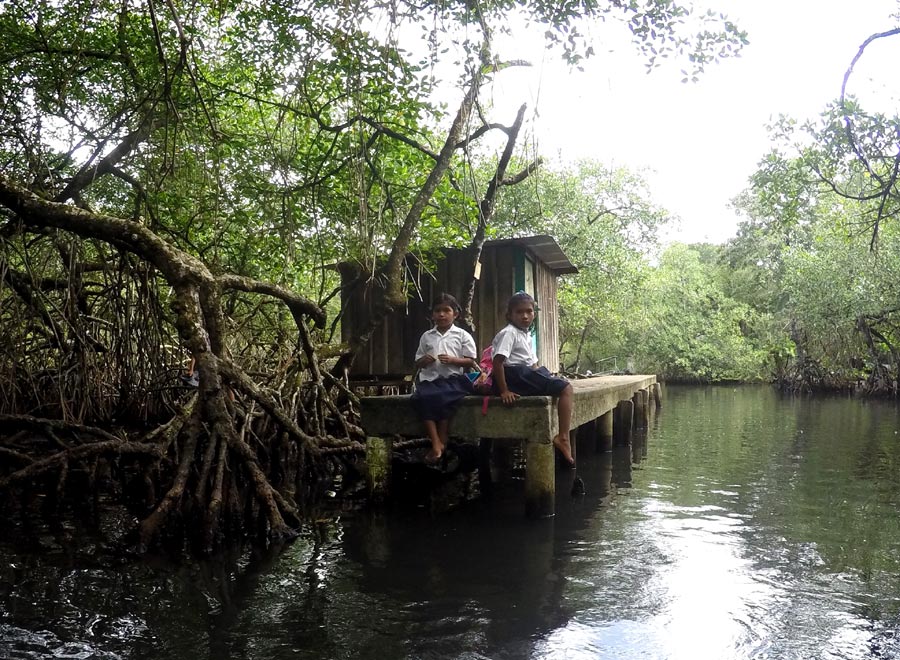 ילדות בפנמה ממתינות על הרציף להסעה
